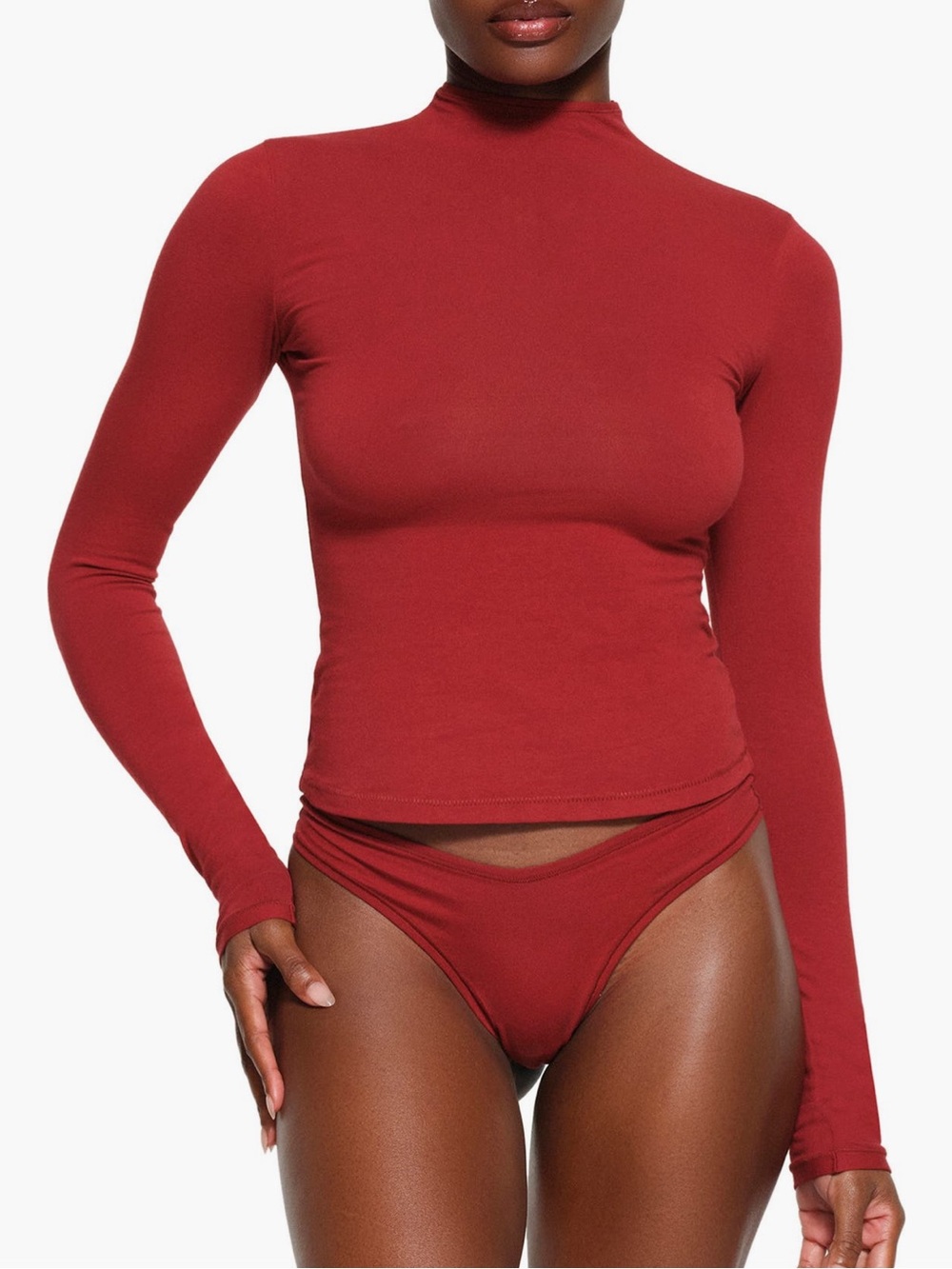 skims red cotton stretch jersey long sleeve top